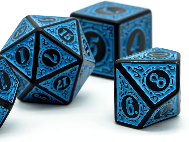Poludie DND Dice Set -D&D Polyhedral Dice (7 Pcs) with Leather Dice Bag for Dungeons and Dragons Role Playing Dice Games RPGs (Blue with Black Edge) - Image 4